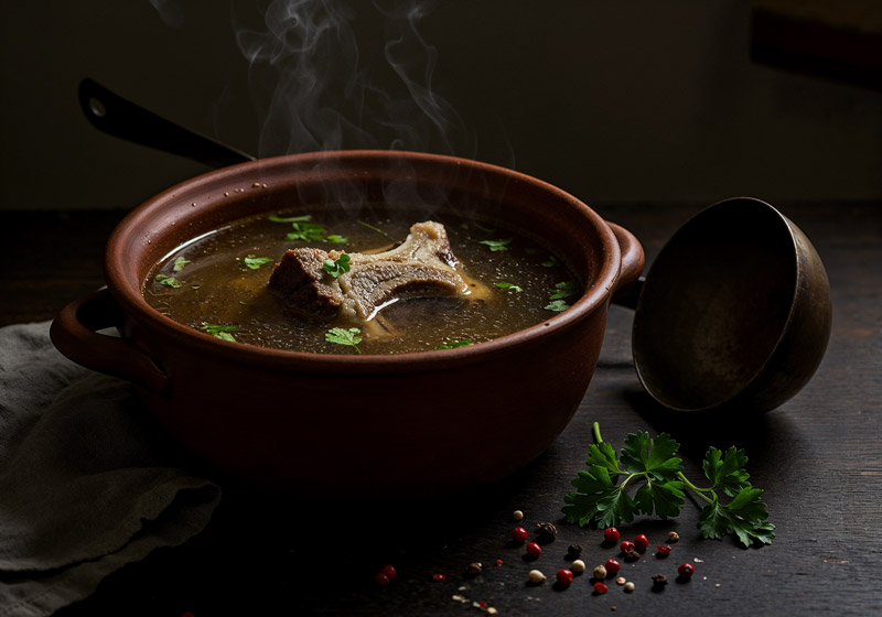 bulion wołowy w misie — domowy wywar z kości i warzyw